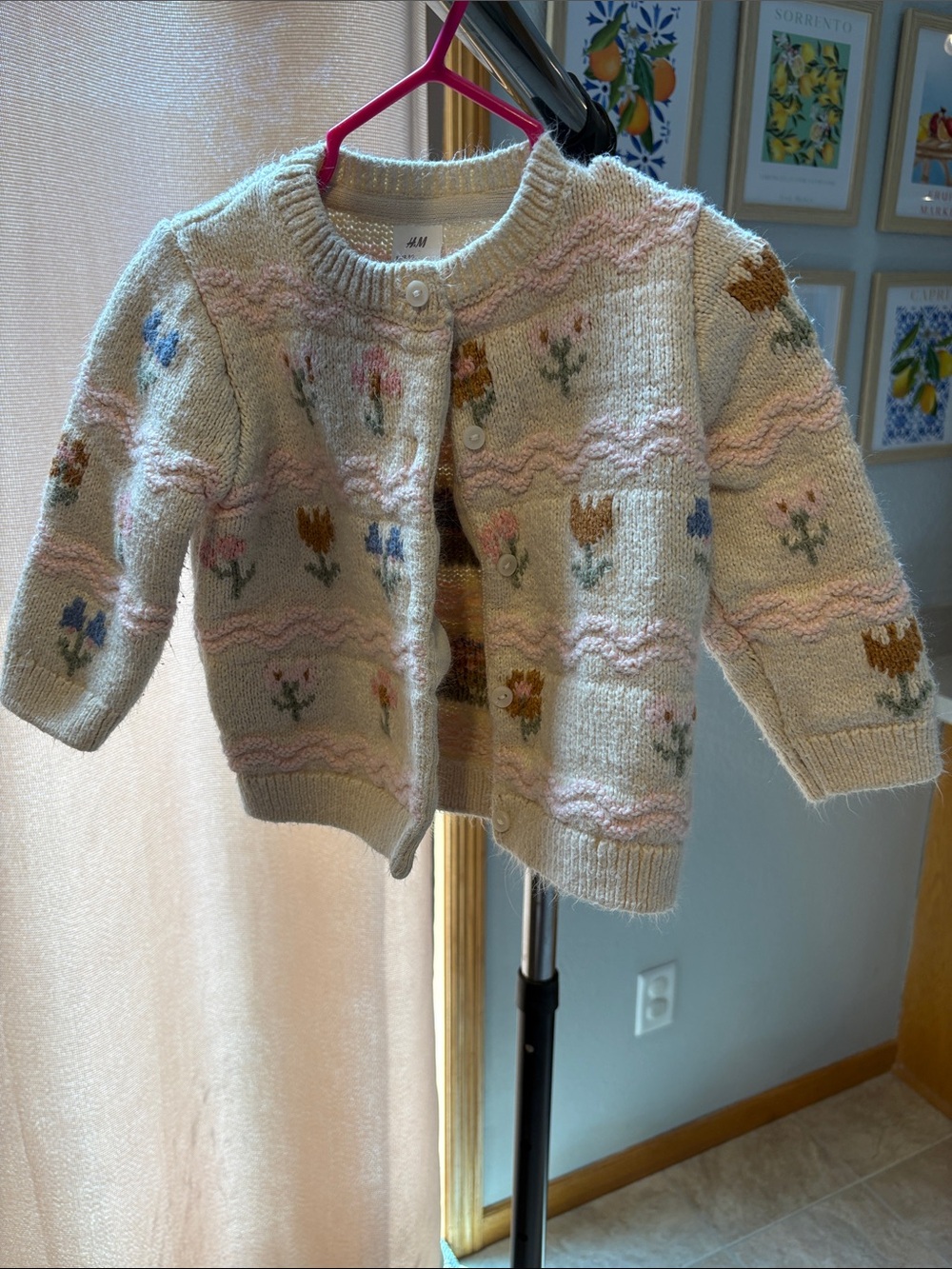 H&M Cream Knit Cardigan with Pastel Floral Pattern
